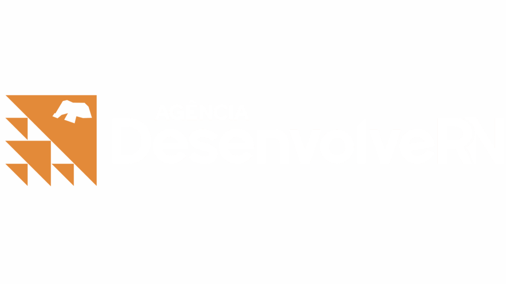 Logomarca Desenvolve RN fundo transparente texto branco horizontal