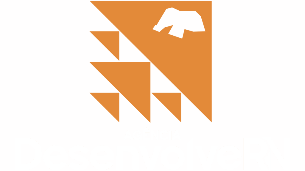Logomarca Desenvolve RN texto branco vertical