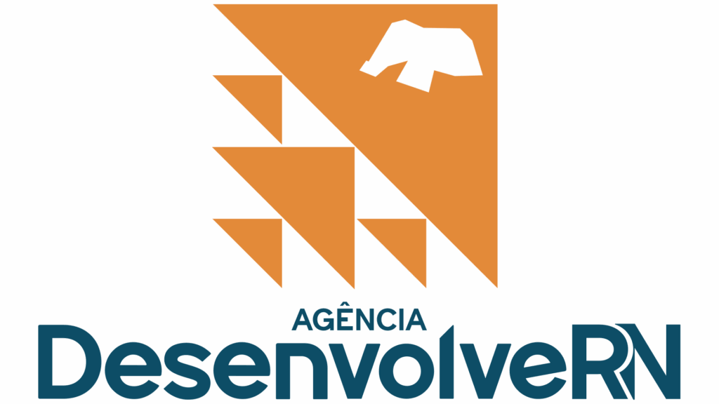 Logomarca Desenvolve RN texto azul vertical